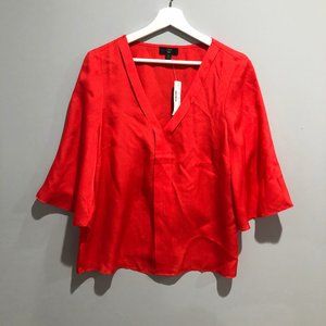 J.Crew Red Silk Flared Sleeve Top